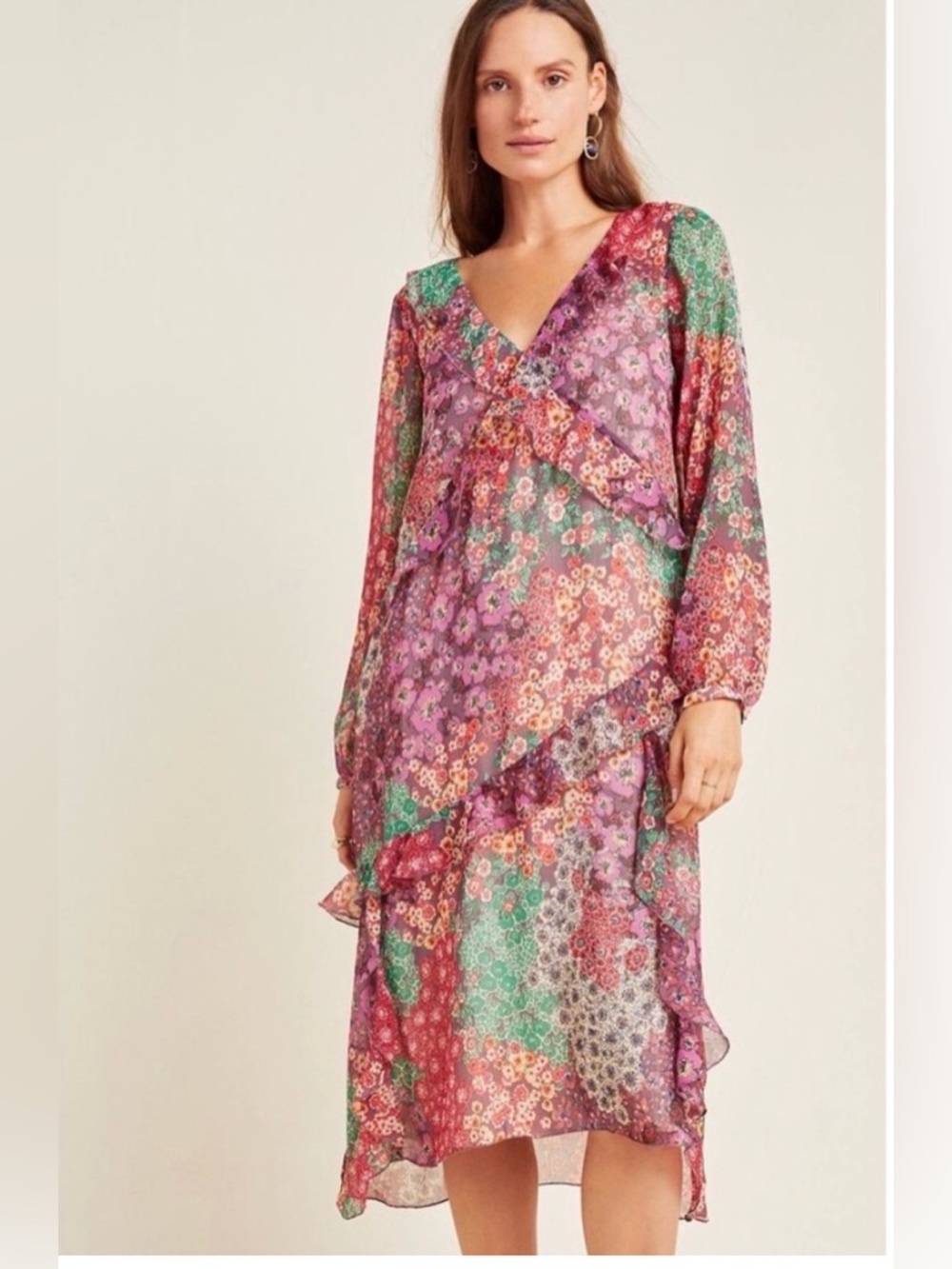 Anthropologie Maeve Sirena Ruffled Tunic Dress- Size Large- Gently used